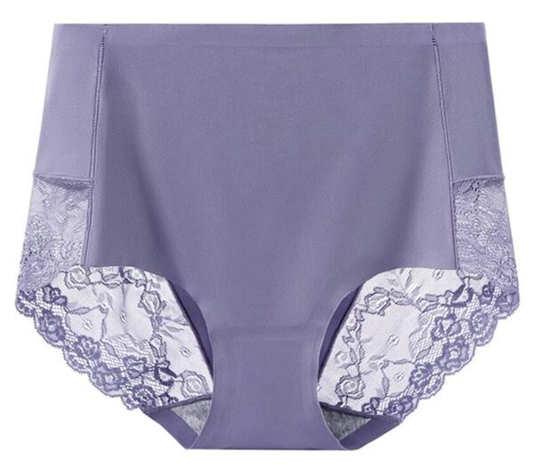Women's Seamless High-Waist Ice Silk Abdomen-Flattening Lace Briefs - 图片 2