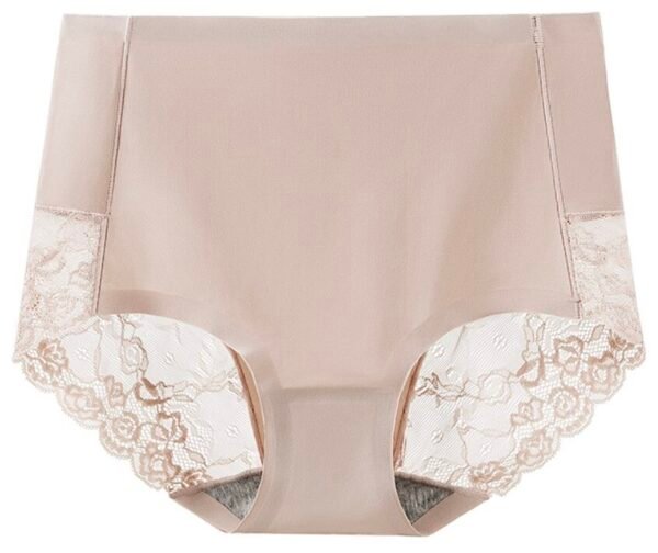 Women's Seamless High-Waist Ice Silk Abdomen-Flattening Lace Briefs - 图片 3