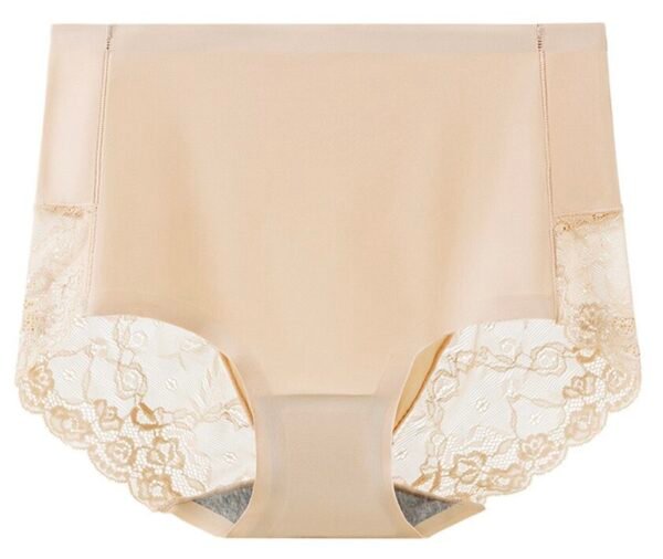 Women's Seamless High-Waist Ice Silk Abdomen-Flattening Lace Briefs - 图片 4