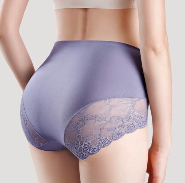 Women's Seamless High-Waist Ice Silk Abdomen-Flattening Lace Briefs - 图片 7