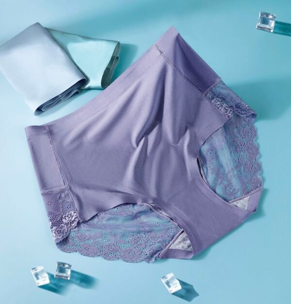 Women's Seamless High-Waist Ice Silk Abdomen-Flattening Lace Briefs - 图片 12