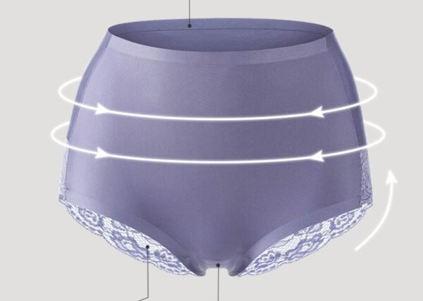 Women's Seamless High-Waist Ice Silk Abdomen-Flattening Lace Briefs - 图片 10