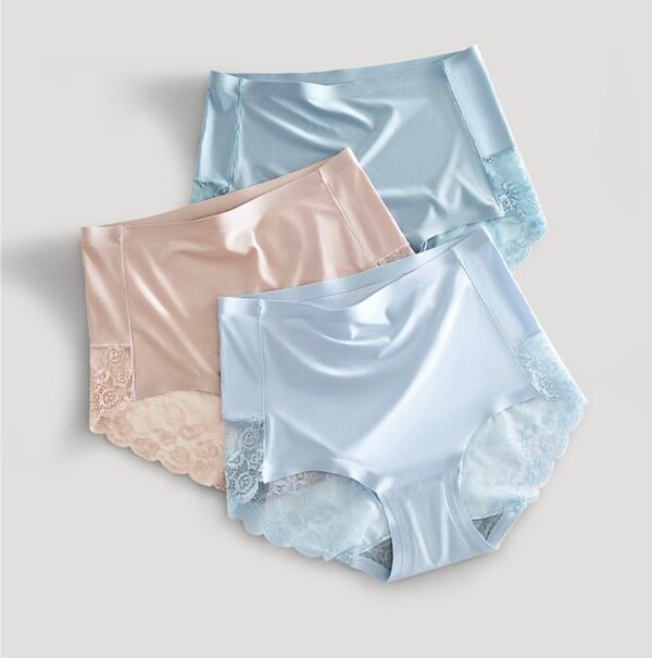 Women's Seamless High-Waist Ice Silk Abdomen-Flattening Lace Briefs
